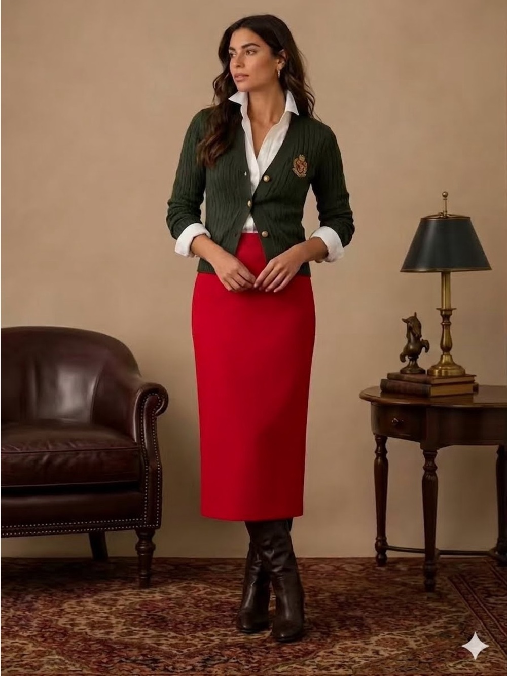 Vintage Prophecy Sz 14 Jewel Tone Red 100% Pure Wool Midi Skirt Academia Classic